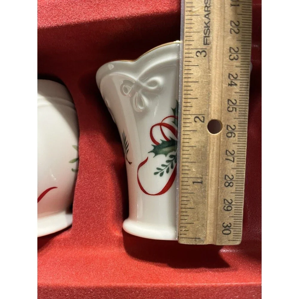 Lenox Christmas Holly Berry Ribbon Candle Holder Set of 3 NIB